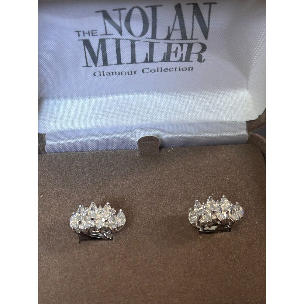 Vintage Nolan Miller Rhinestone Cluster Clip On Crawler Earrings